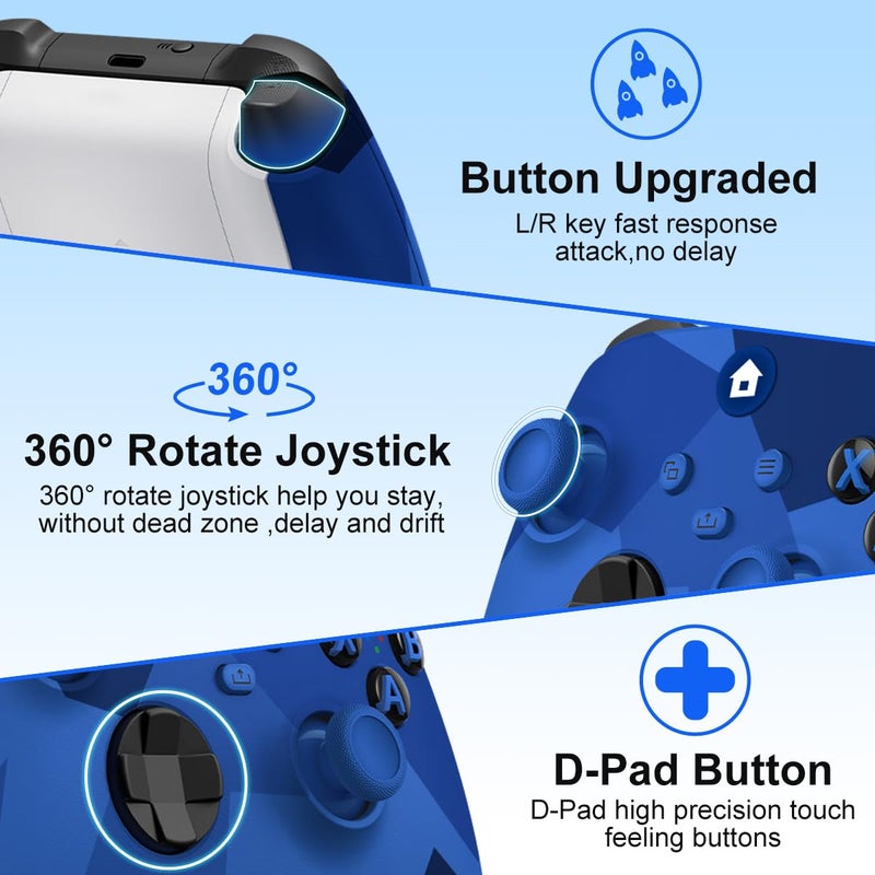 BUERTT Store وحدة تحكم Xbox One، وحدة تحكم Xbox اللاسلكية لجهاز Xbox One، Xbox Series X/S، وحدة تحكم لاسلكية مع مقبس صوت 3.5 مم، مع محول لاسلكي 2.4GHz، لون كمو أزرق - Image 4